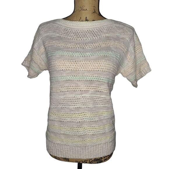 Vintage Tops - Vintage 70s Pastel Knit Short Sleeve Top Small